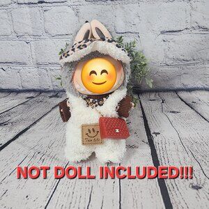 Labubu Clothes Leopard Fluffy Overall Stylish Outfit W/Purse No DOLL 4 PCS